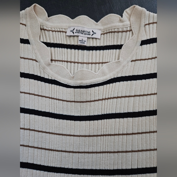 NWT - Nanette Lepore Striped Beige, Brown, Black Ribbed Knit Midi Dress -Size XL - Picture 11 of 14